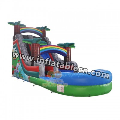 Factory price direct sale New design Tropical water slide with water pool inflatable wet slide For kids and Adult